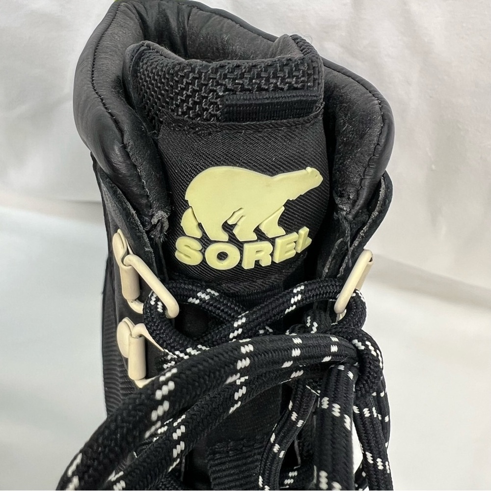 Sorel Brex Lace-up Booties in black, cream with lime green details. - Picture 6 of 11